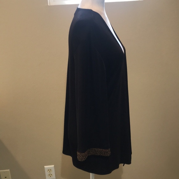 Chicos Travelers Brown Open Front Stretch Knit Cardigan with Beaded Cuffs-Size 2 - Picture 7 of 12